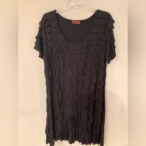 Isle by Melis Kogan Black  Layered Ruffle Short Sleeve Sheath Dress XL